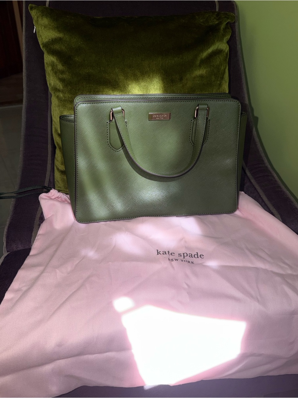 kate spade Olive Green Saffiano Leather Structured Satchel